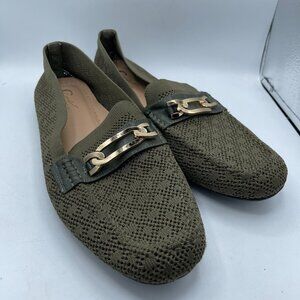 C Comfort Olive Knit Loafers with Gold Chain Accent - Size 11